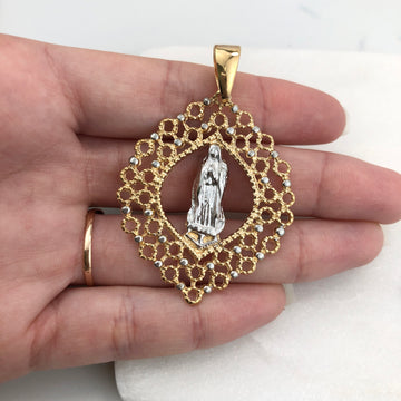 18K Gold Layered Oro Laminado Two-Tone Cut Out Design Our Lady of Guadalupe Pendant 31.0131